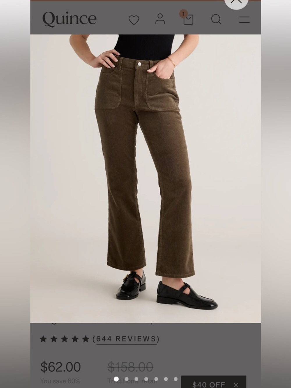 Quince Organic Stretch Corduroy Flare Pants size 6.